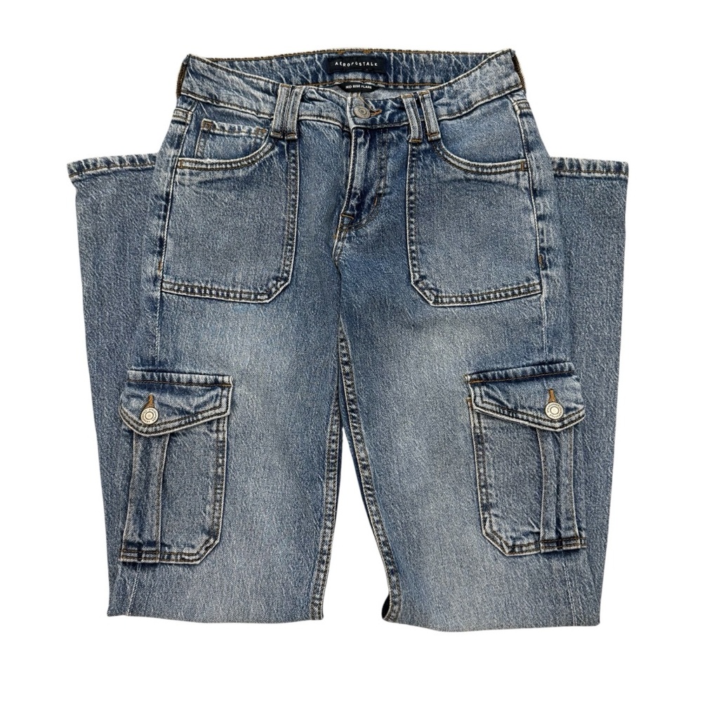 Aeropostale Women's Denim Y2K Mid Rise Flare Cargo Jeans Size OR - Picture 9 of 10
